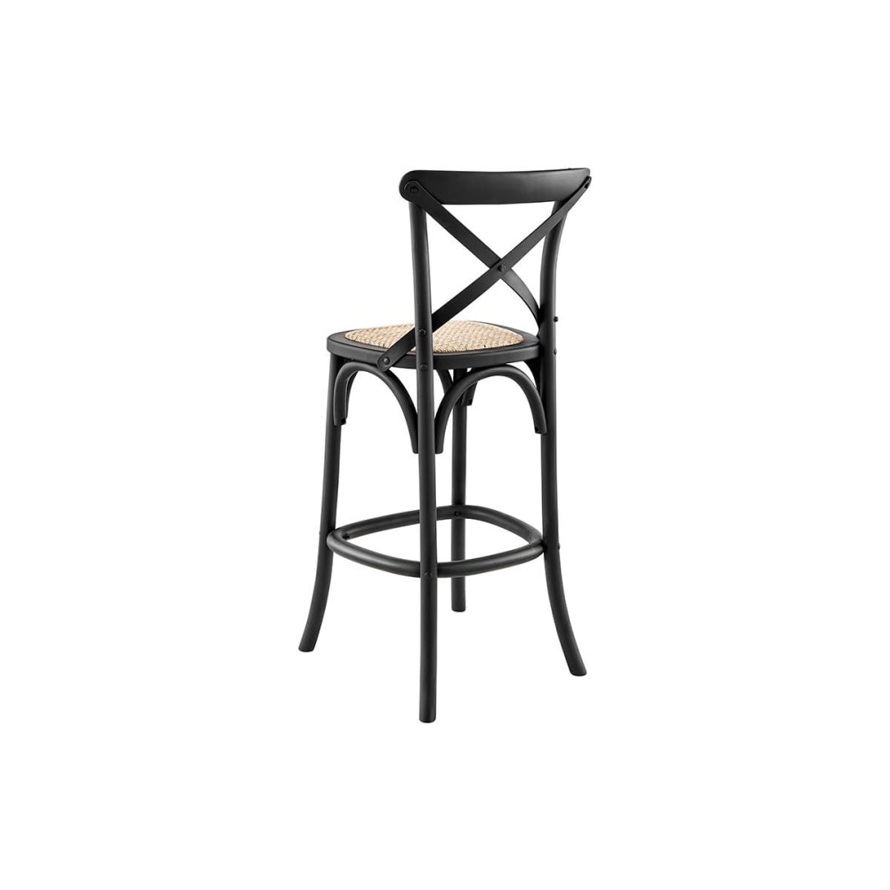 Melrose Cross Back Wooden Kitchen Counter Bar Stool Rattan Seat - Birch/Black Black Fast shipping On sale