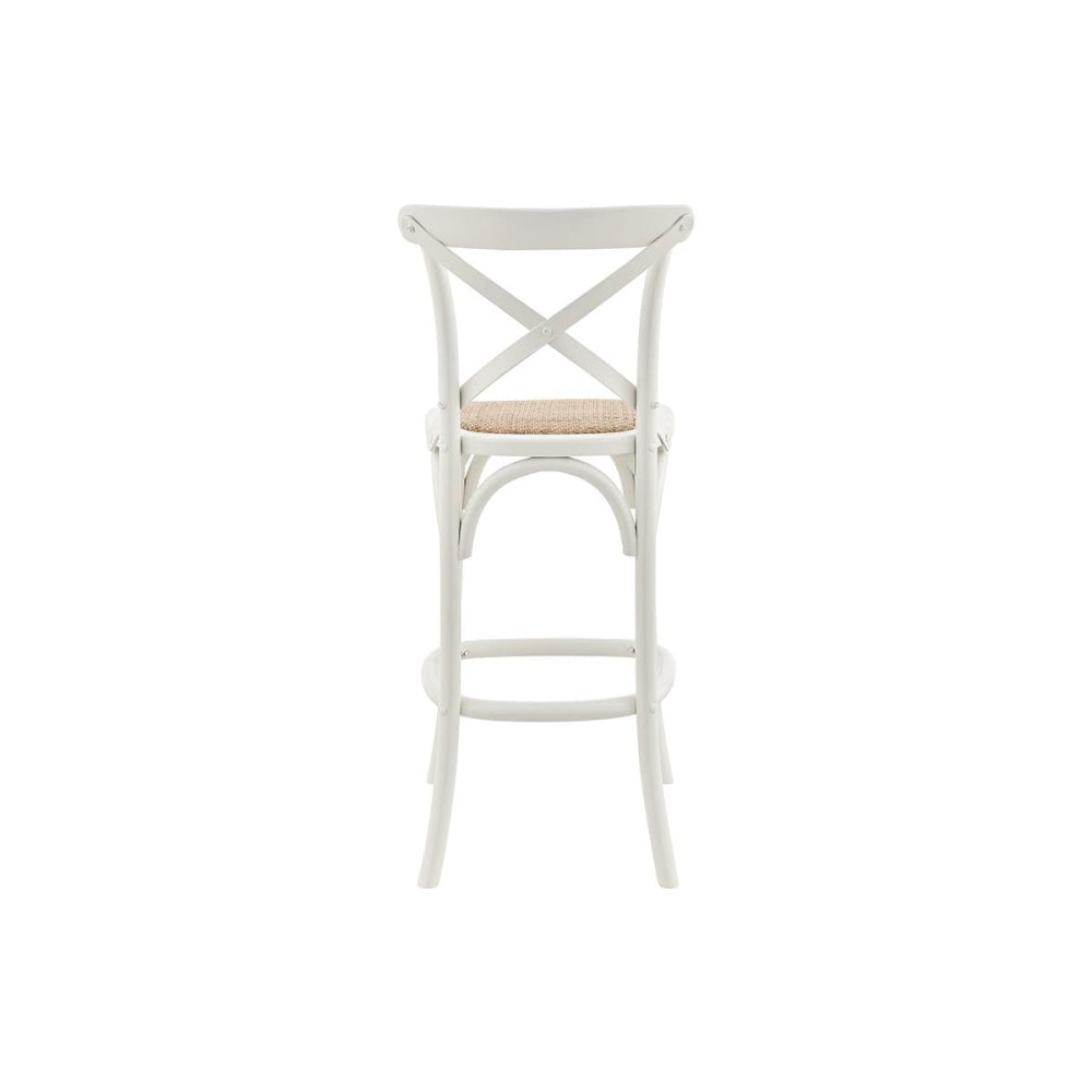 Melrose Cross Back Wooden Kitchen Counter Bar Stool Rattan Seat - Birch/White White Fast shipping On sale