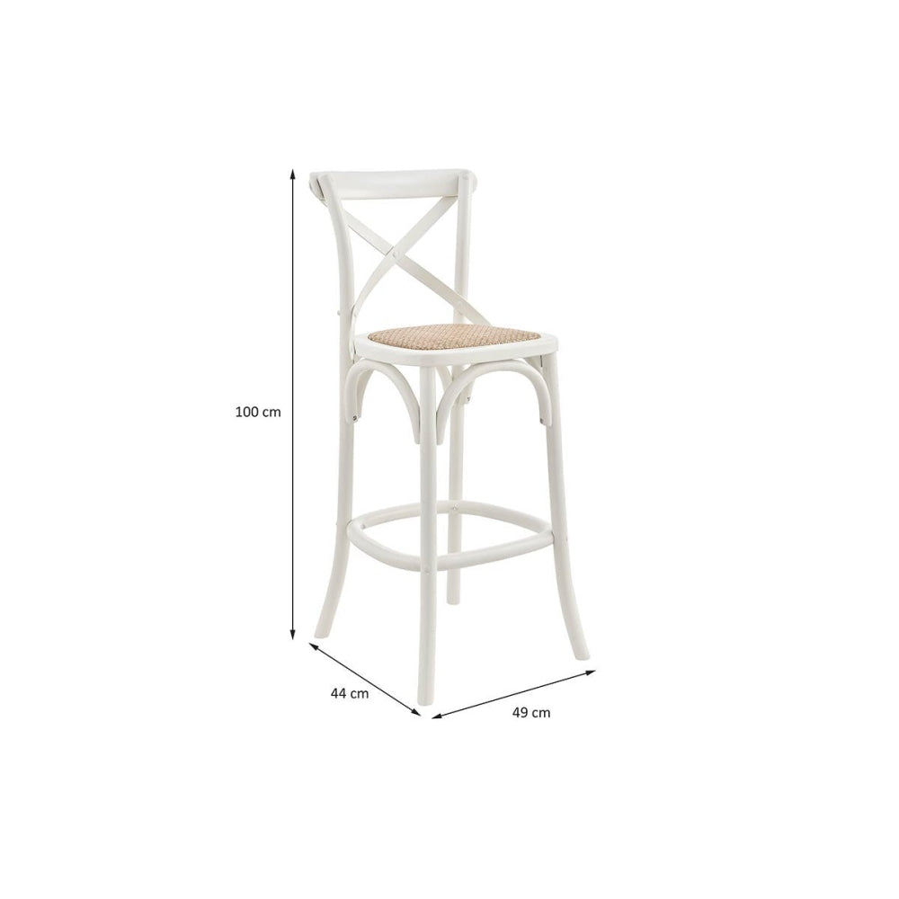 Melrose Cross Back Wooden Kitchen Counter Bar Stool Rattan Seat - Birch/White White Fast shipping On sale