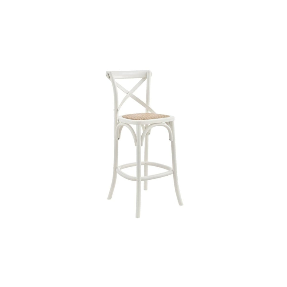 Melrose Cross Back Wooden Kitchen Counter Bar Stool Rattan Seat - Birch/White White Fast shipping On sale