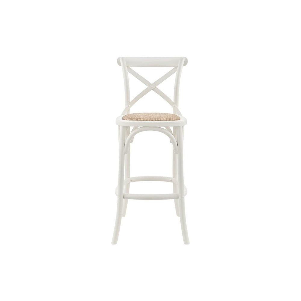 Melrose Cross Back Wooden Kitchen Counter Bar Stool Rattan Seat - Birch/White White Fast shipping On sale