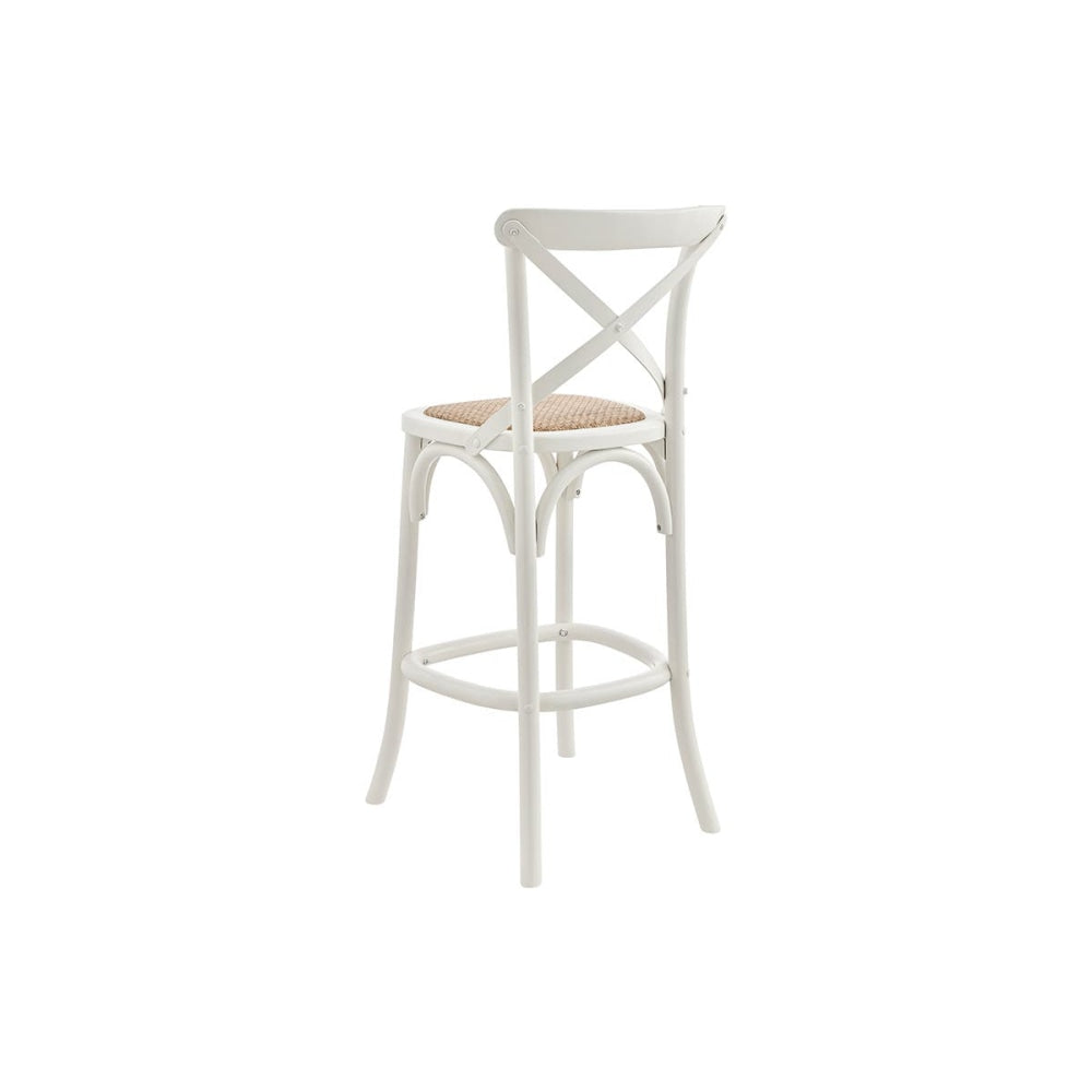 Melrose Cross Back Wooden Kitchen Counter Bar Stool Rattan Seat - Birch/White White Fast shipping On sale
