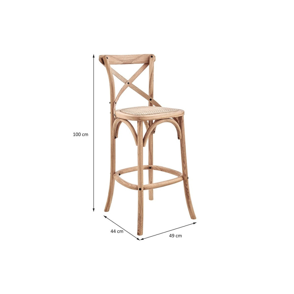 Melrose Cross Back Wooden Kitchen Counter Bar Stool Rattan Seat - Oak/Natural Natural Fast shipping On sale