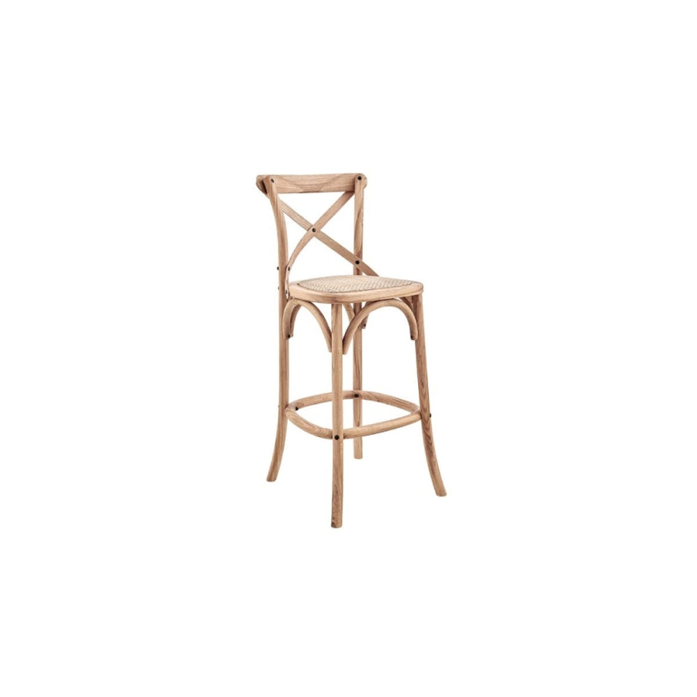 Melrose Cross Back Wooden Kitchen Counter Bar Stool Rattan Seat - Oak/Natural Natural Fast shipping On sale