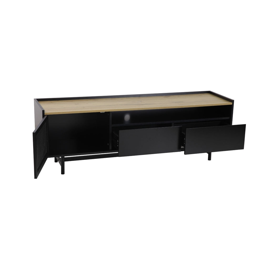 Mesh Lowline TV Stand Entertainment Unit Storage Cabinet 150cm - Black/Natural Fast shipping On sale