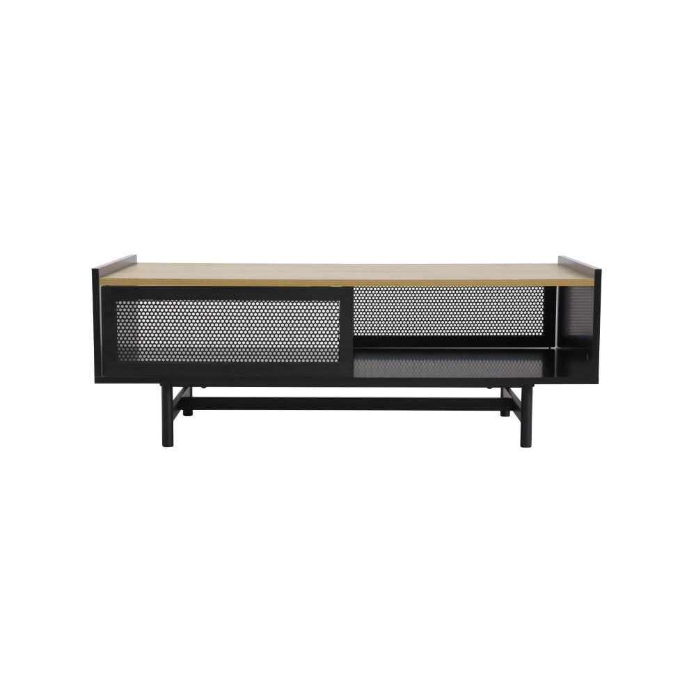 Mesh Open Shelf Rectangular Coffee Table 110cm - Black/Natural Fast shipping On sale