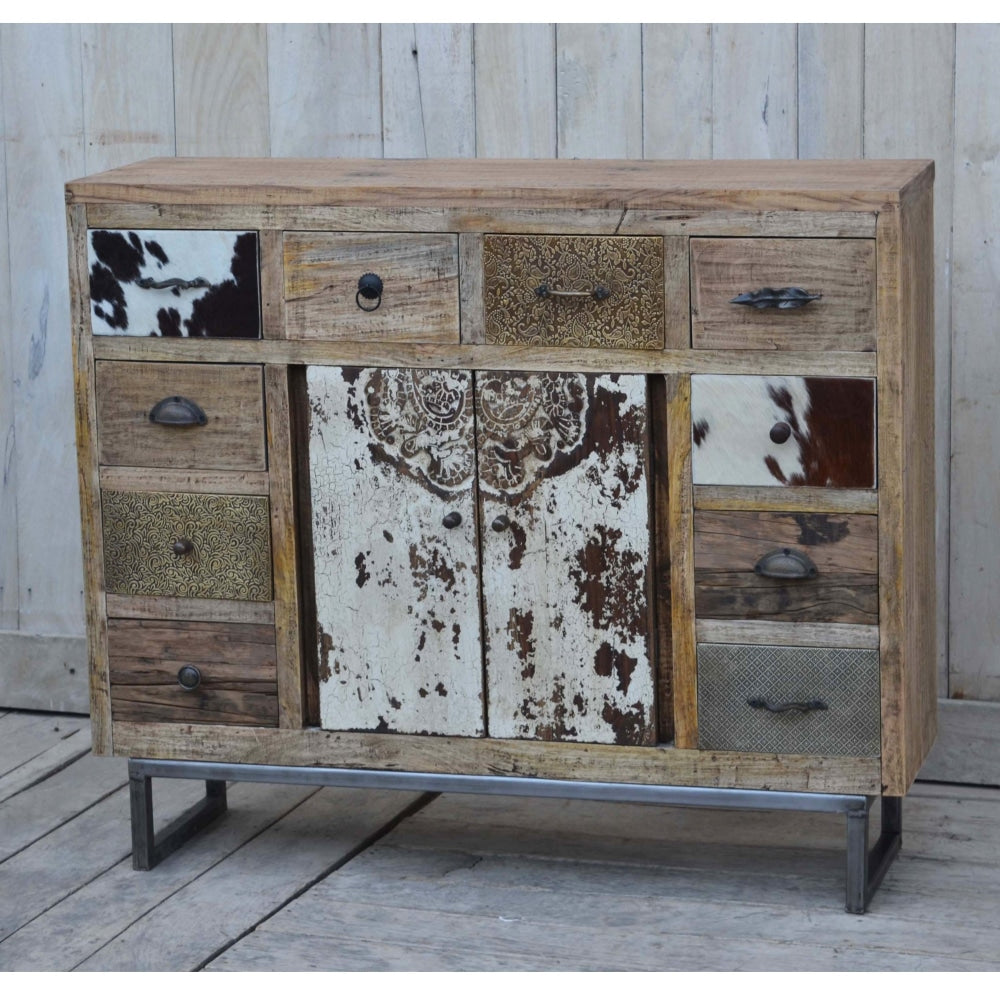 Michelle Chest of Drawers Sideboard Storage Cabinet Cowhide Patchwork & Buffet Unit Fast shipping On sale