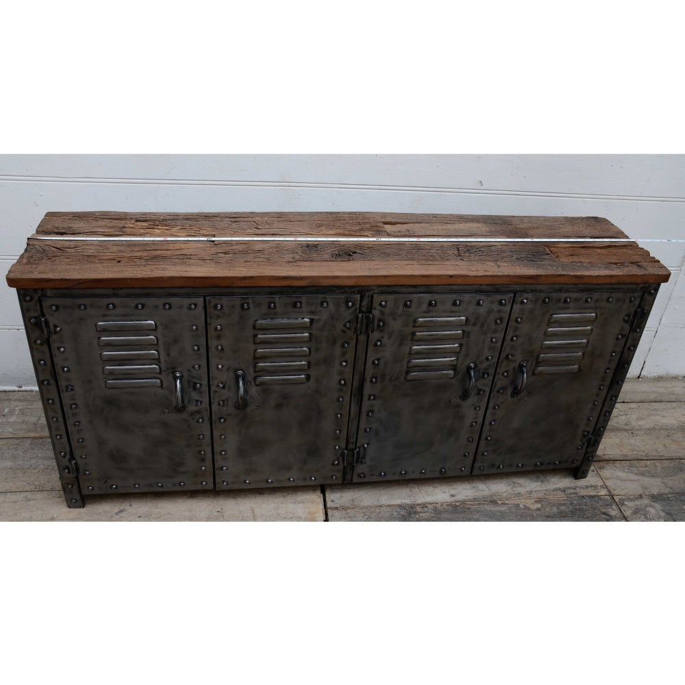 Michelle Vintage Rusty Iron Locker W/ Reclaimed Railway Sleeper Wood Sideboard & Buffet Unit Fast shipping On sale