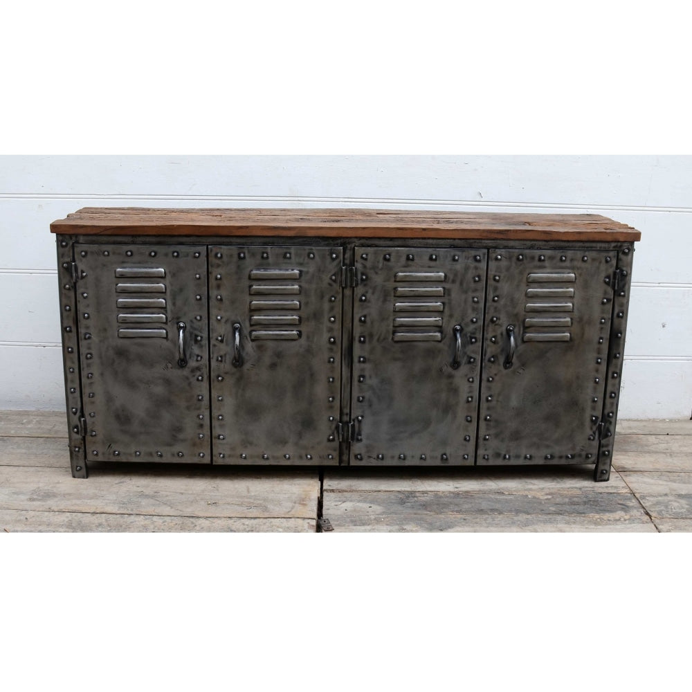 Michelle Vintage Rusty Iron Locker W/ Reclaimed Railway Sleeper Wood Sideboard & Buffet Unit Fast shipping On sale