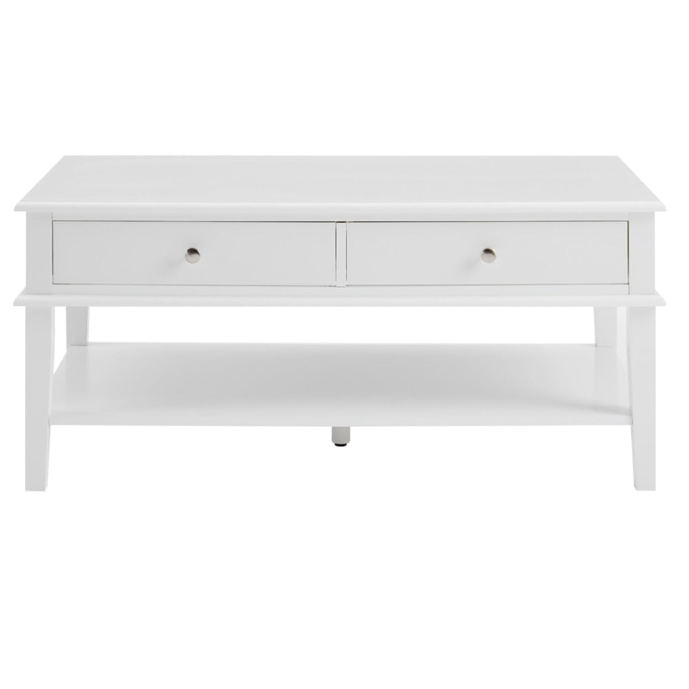 Mika Wooden Open Shelf Coffee Table W/ 2-Drawer Storage - White Fast shipping On sale