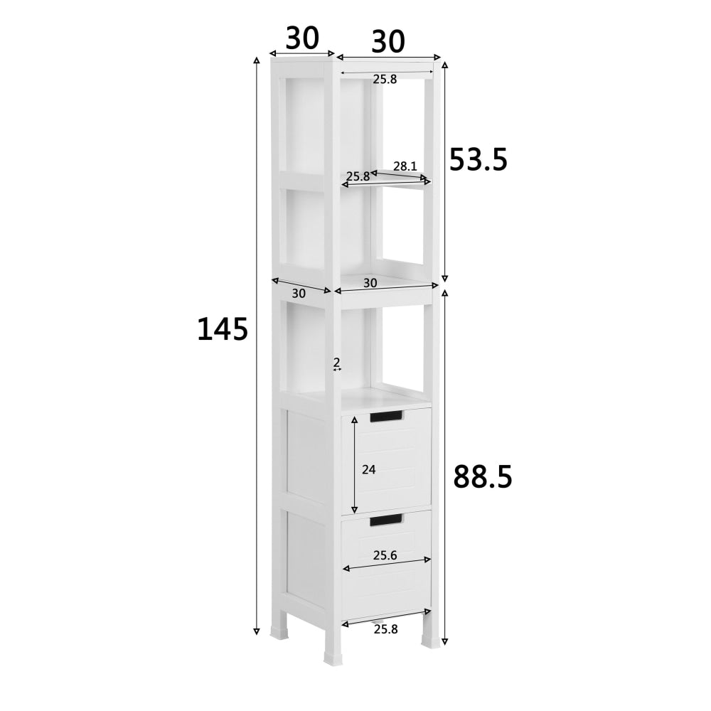 Mila Bathroom Tower Storage Cabinet W/ 3-Shelves 2-Drawers - White Fast shipping On sale