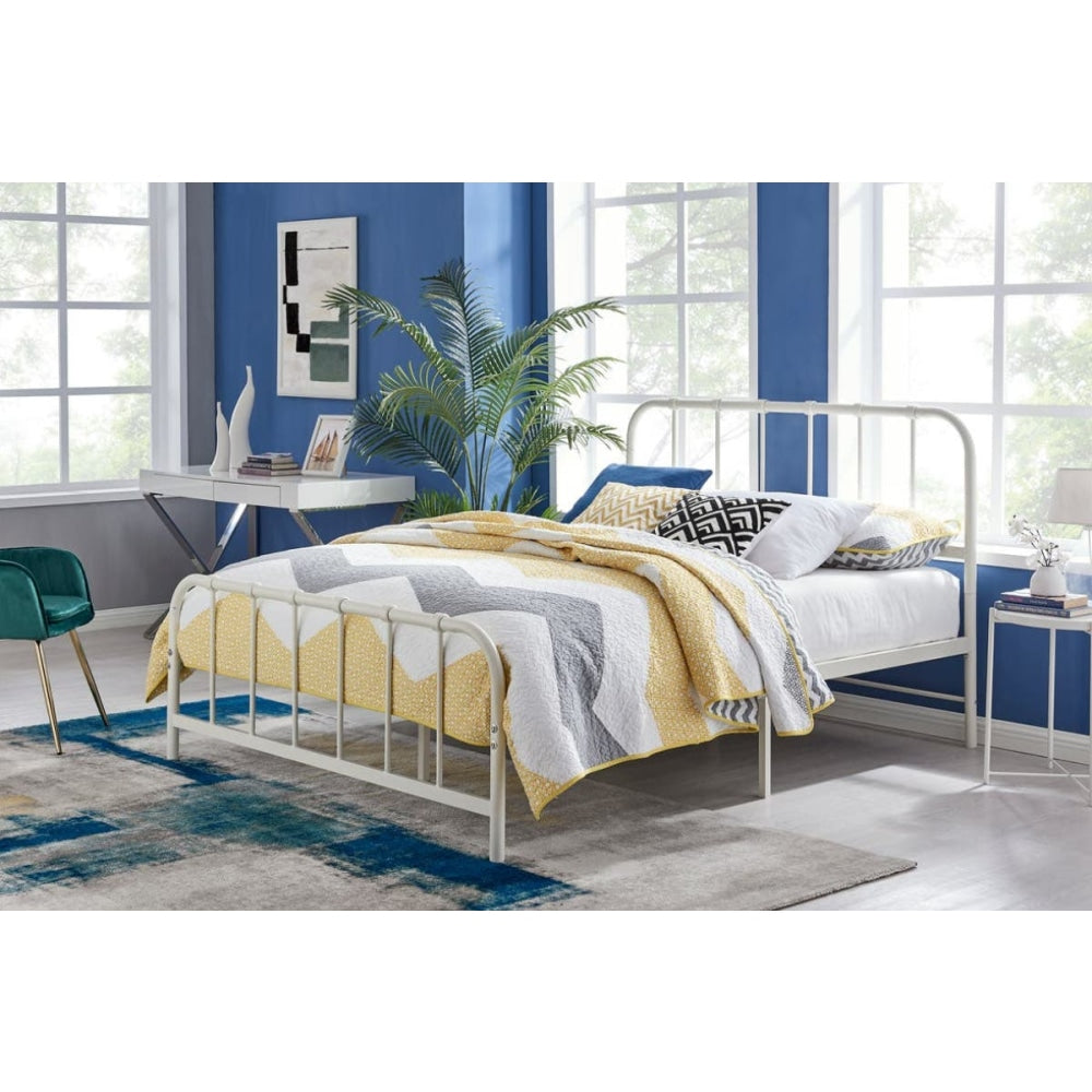 Milan Metal Bed Frame - White Double / Fast shipping On sale