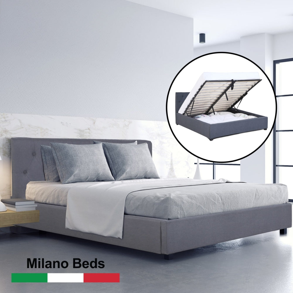 Milano Capri Luxury Gas Lift Bed With Headboard (Model 3) - Charcoal No.35 - King Single Frame Fast shipping On sale