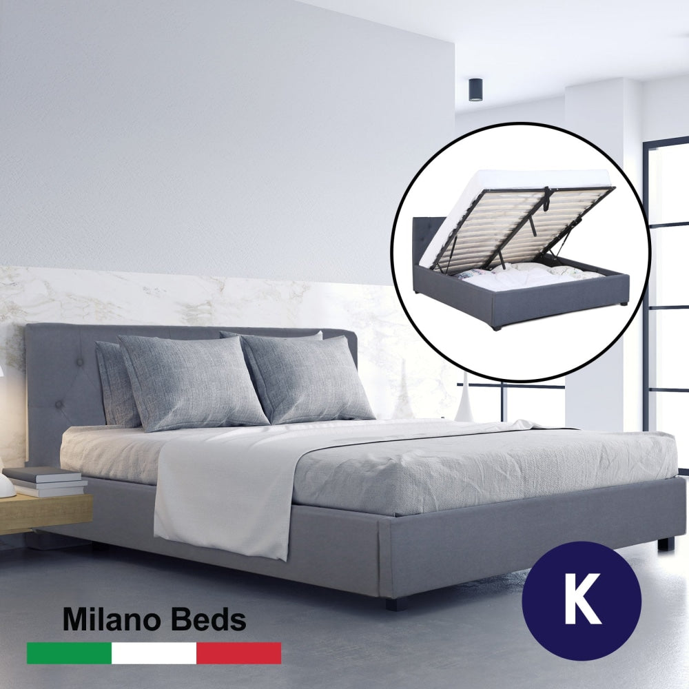 Milano Capri Luxury Gas Lift Bed With Headboard (Model 3) - Grey No.28 - King Frame Fast shipping On sale