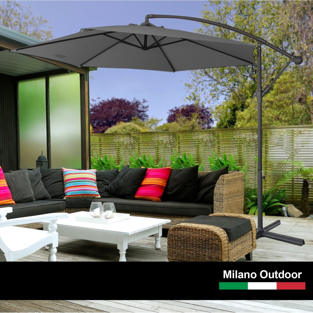 Milano Outdoor - 3 Meter Hanging and Folding Umbrella - Charcoal Patio Umbrellas Fast shipping On sale