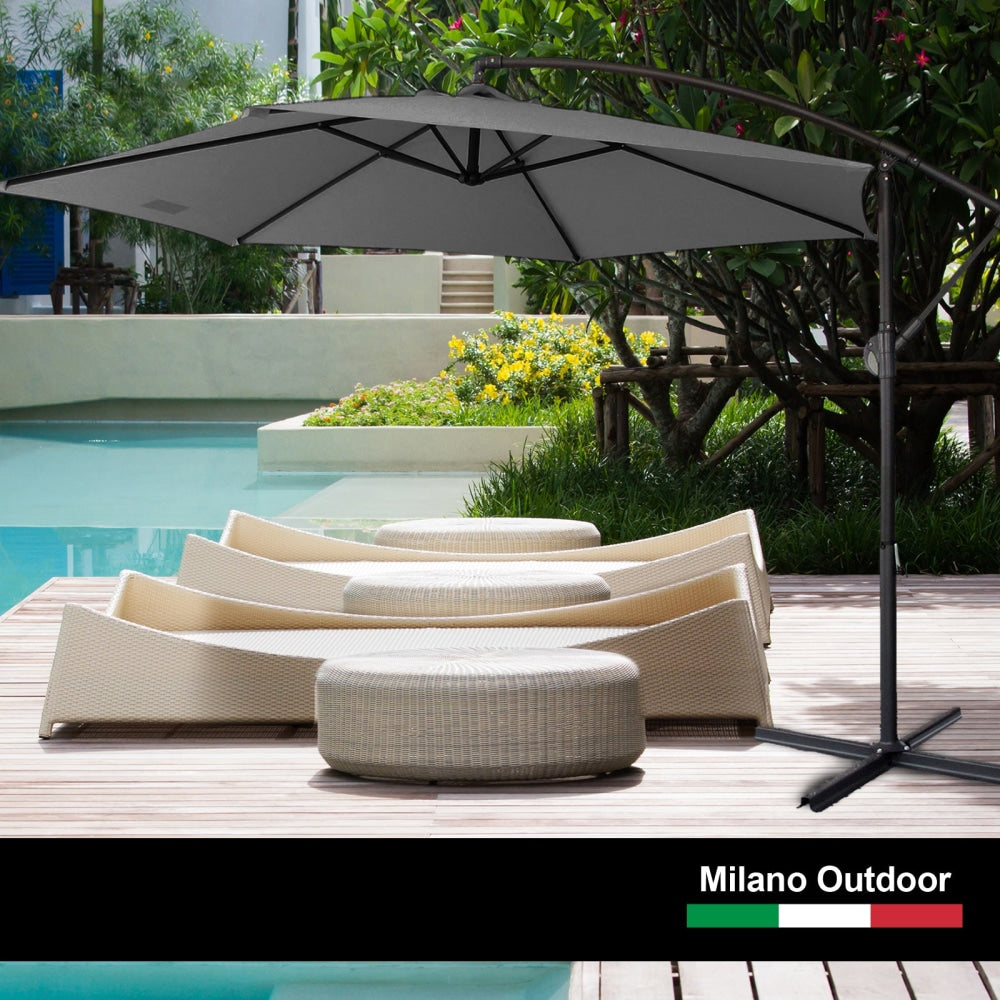 Milano Outdoor - 3 Meter Hanging and Folding Umbrella - Charcoal Patio Umbrellas Fast shipping On sale