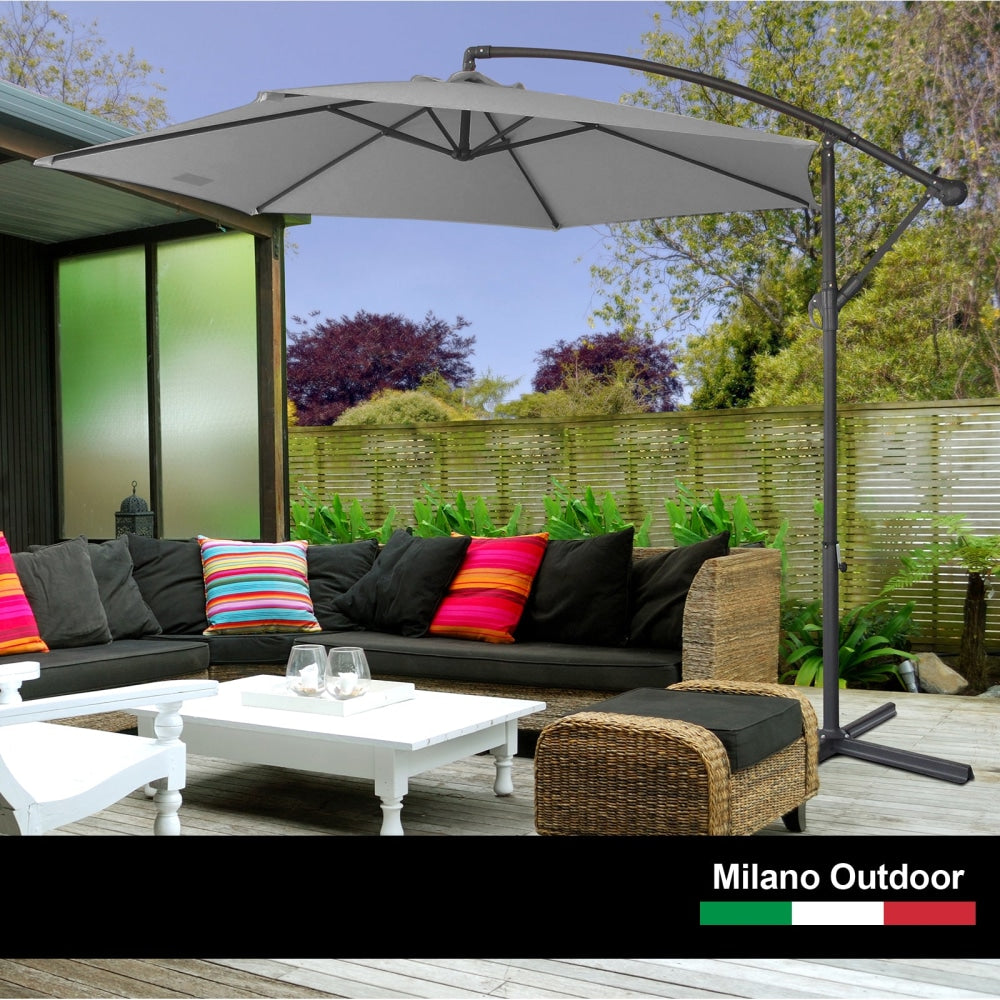 Milano Outdoor - 3 Meter Hanging and Folding Umbrella Colour - Grey Patio Umbrellas Fast shipping On sale