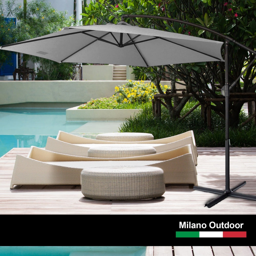 Milano Outdoor - 3 Meter Hanging and Folding Umbrella Colour - Grey Patio Umbrellas Fast shipping On sale