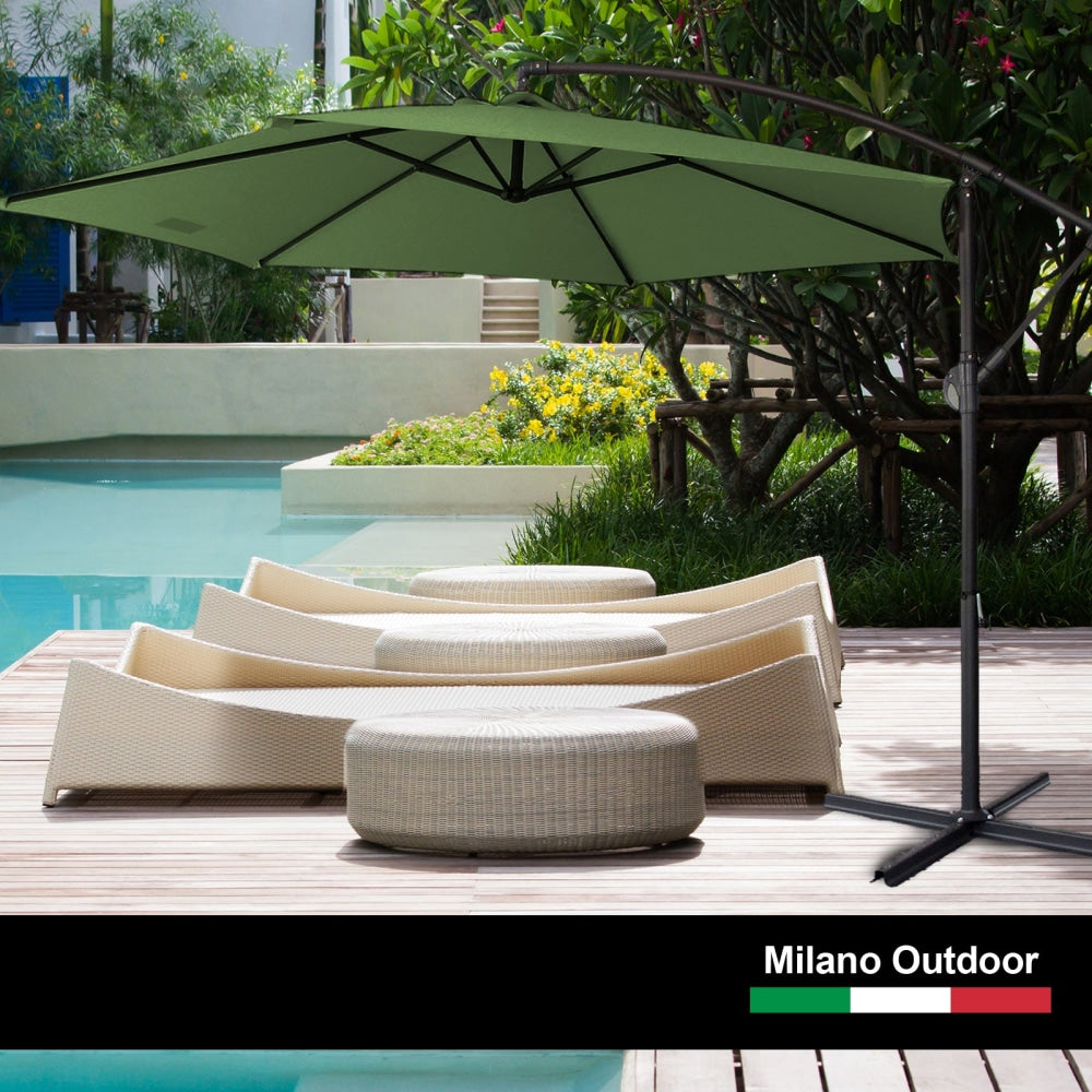 Milano Outdoor - 3 Meter Hanging and Folding Umbrella - Green Patio Umbrellas Fast shipping On sale
