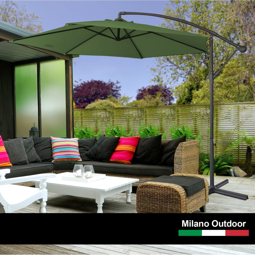 Milano Outdoor - 3 Meter Hanging and Folding Umbrella - Green Patio Umbrellas Fast shipping On sale