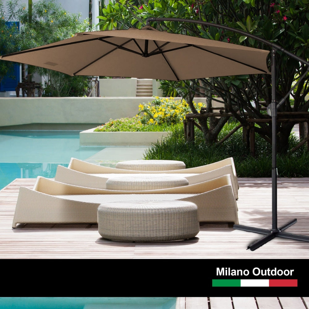 Milano Outdoor - 3 Meter Hanging and Folding Umbrella - Latte Patio Umbrellas Fast shipping On sale
