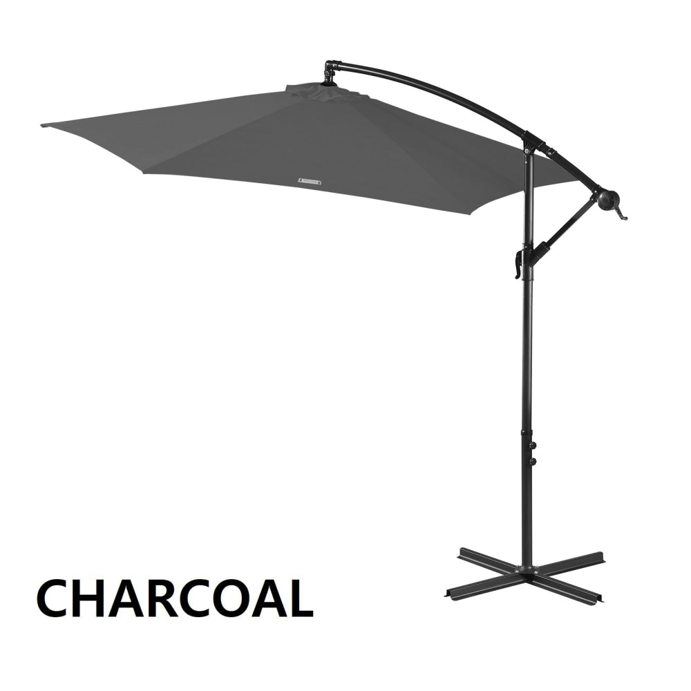 Milano Outdoor 3 Metre Cantilever Umbrella (No Cover) - Charcoal Patio Umbrellas Fast shipping On sale