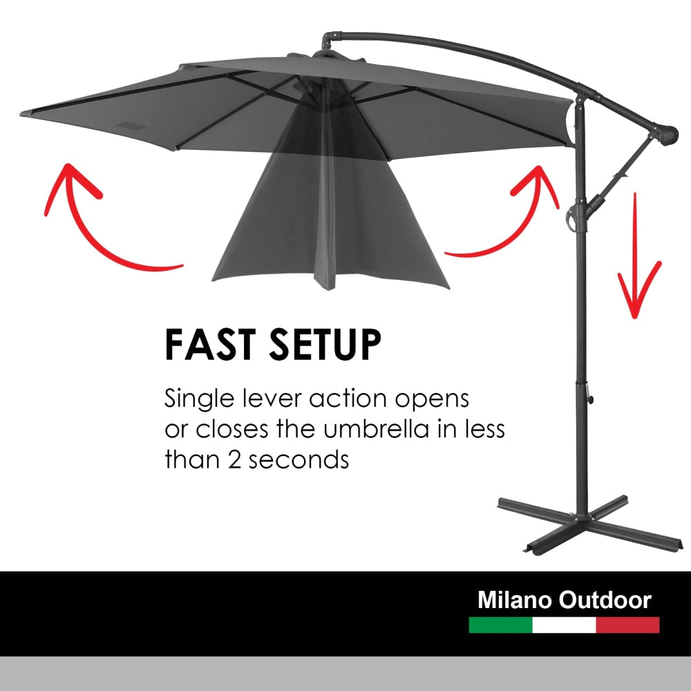 Milano Outdoor 3 Metre Cantilever Umbrella (No Cover) - Charcoal Patio Umbrellas Fast shipping On sale