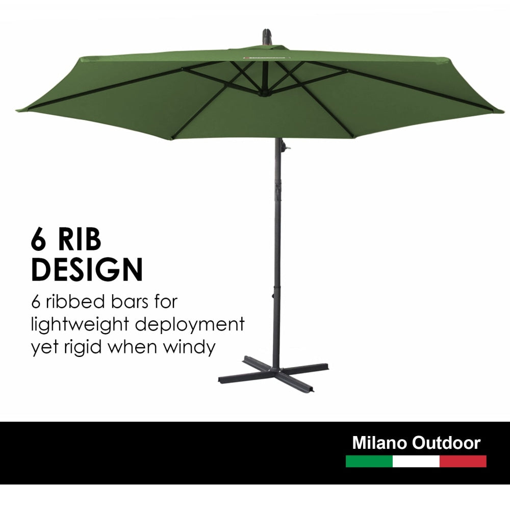 Milano Outdoor 3 Metre Cantilever Umbrella (No Cover) - Green Patio Umbrellas Fast shipping On sale