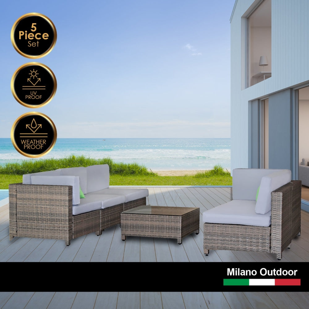 Milano Outdoor 5 PC Rattan Sofa Set Colour Oatmeal Seat & Black Coating (5 Boxes) Sets Fast shipping On sale
