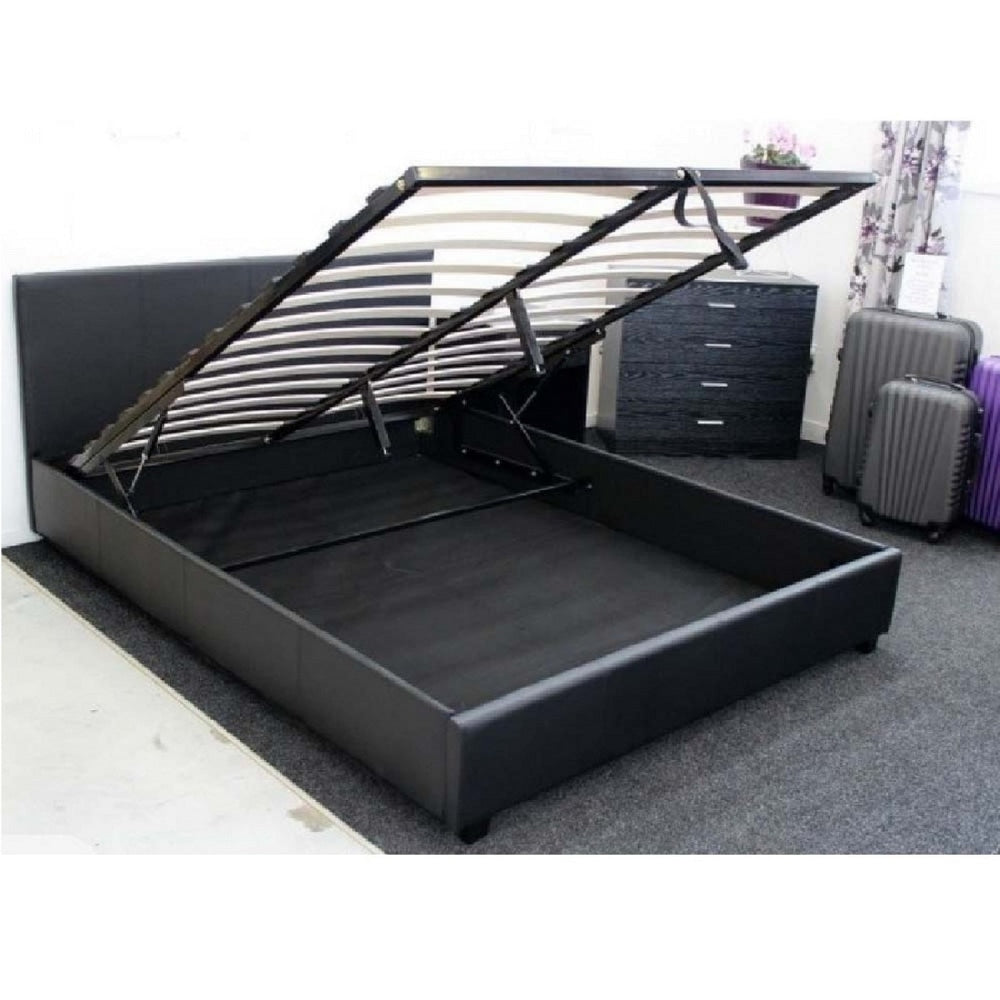 Modern Designer Gas Lift PU Leather Double Bed Frame With Headboard - Black Fast shipping On sale