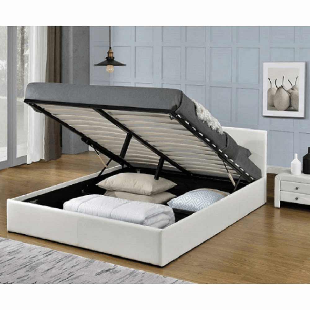 Modern Designer Gas Lift PU Leather Queen Bed Frame With Headboard - White Fast shipping On sale