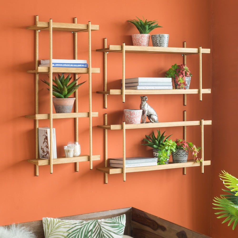 Mina 3-Tier Minimalist Wall Hanging Display Shelf - Natural Bookcase Fast shipping On sale