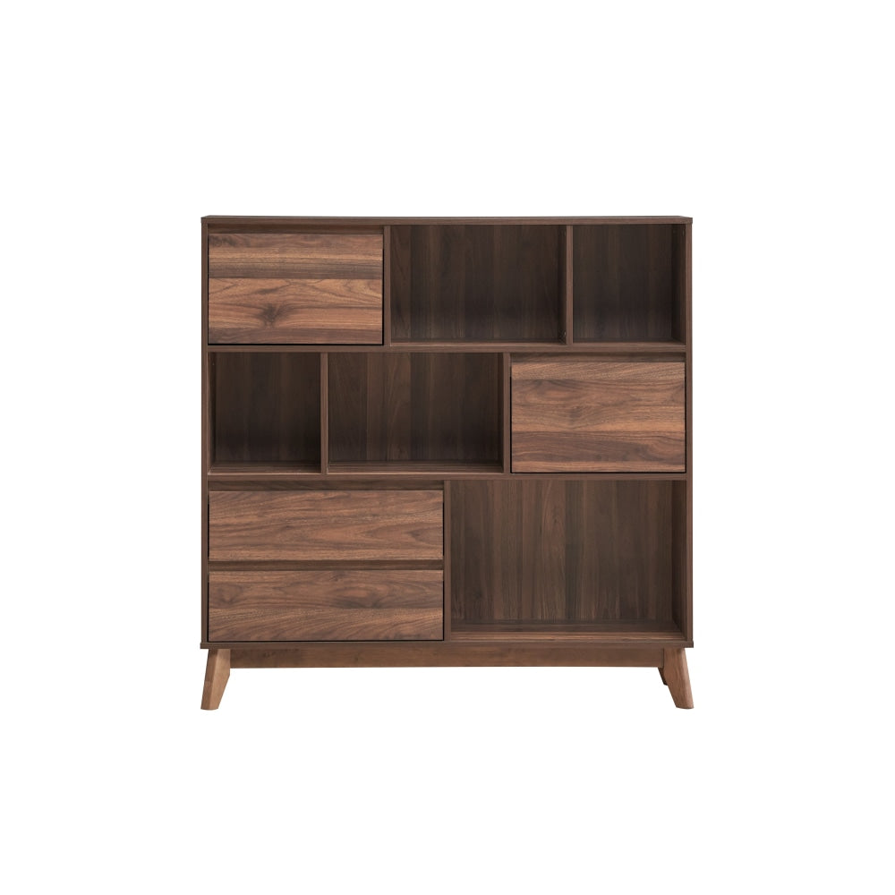 Minere Low Bookcase Display Storage Cabinet W/ 2 - Doors 2 - Drawers - Walnut Fast shipping On sale