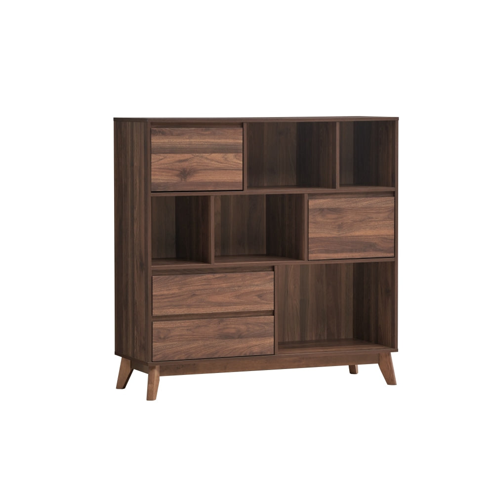 Minere Low Bookcase Display Storage Cabinet W/ 2 - Doors 2 - Drawers - Walnut Fast shipping On sale