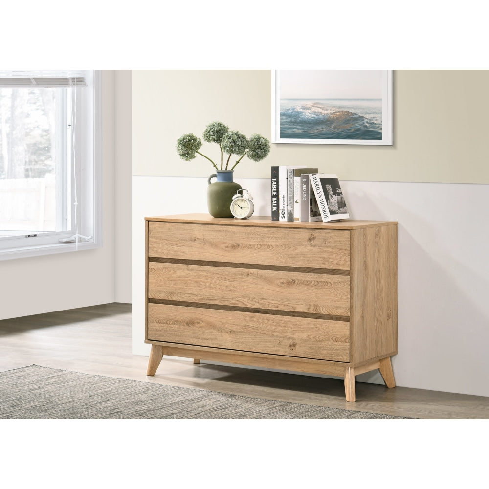 Minere Modern Wooden Chest Of 3-Drawers Lowboy Storage Cabinet - Oak Drawers Fast shipping On sale