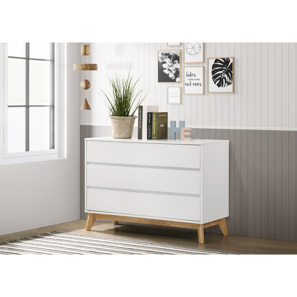 Minere Modern Wooden Chest Of 3-Drawers Lowboy Storage Cabinet - White/Oak Drawers Fast shipping On sale