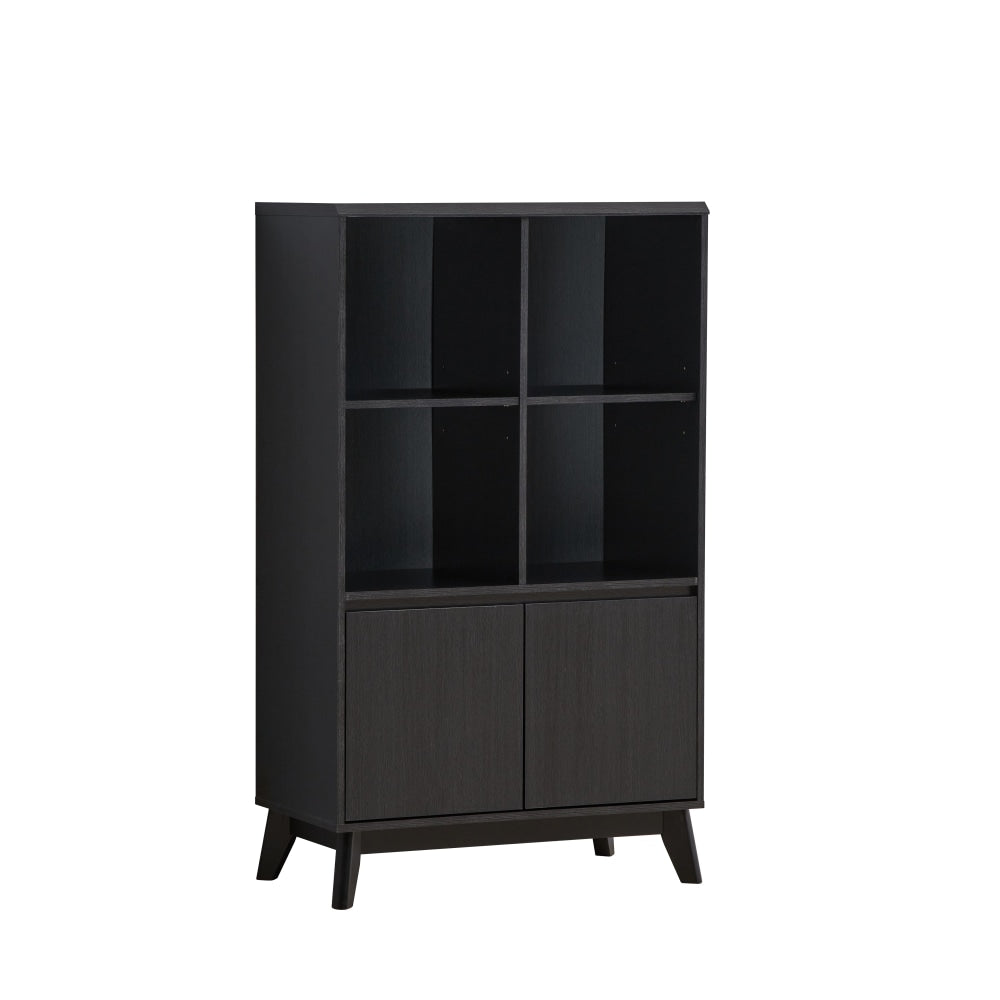 Minere Multi Purpose Bookcase Cupboard Storage Cabinet W/ 2-Doors 4-Shelf - Black Fast shipping On sale