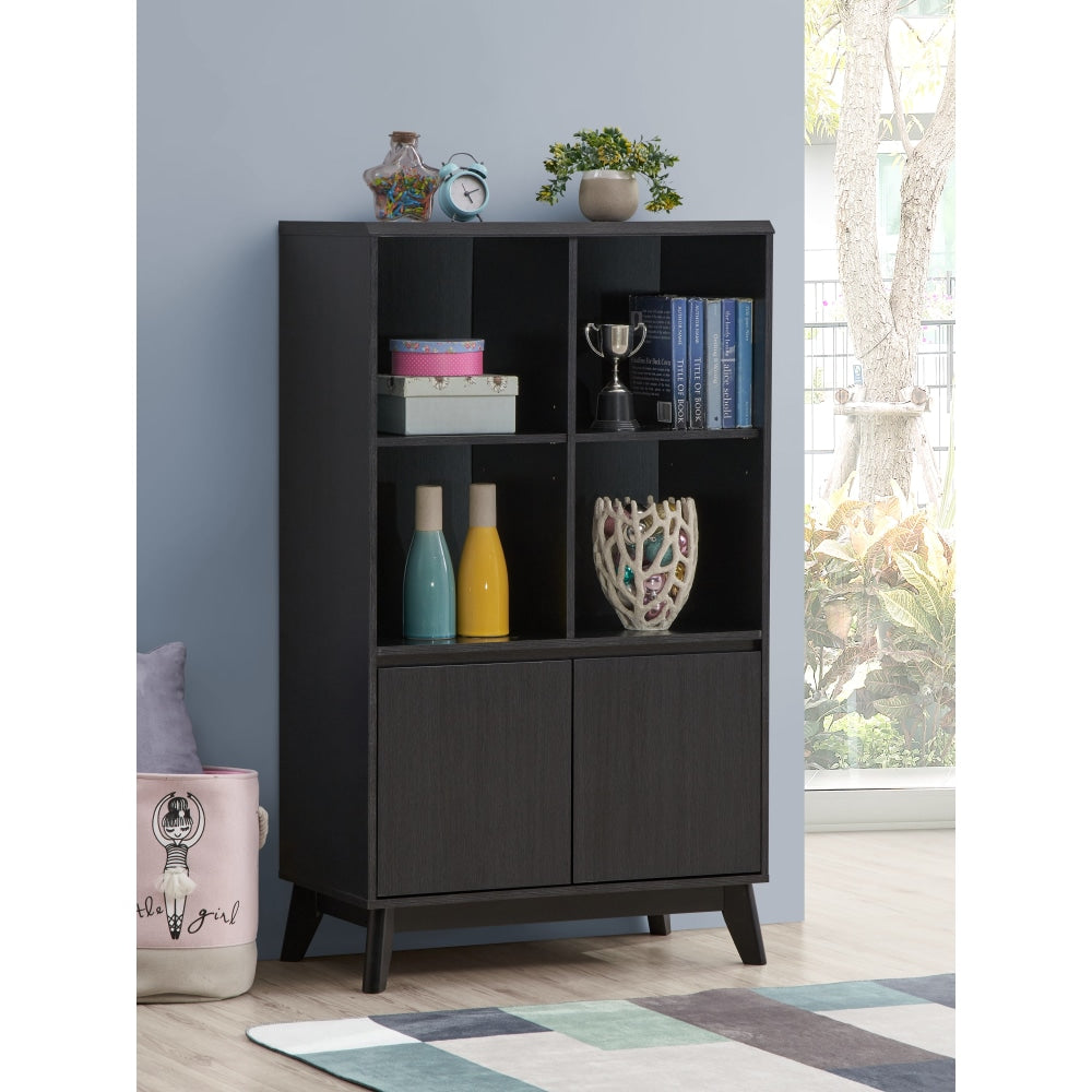 Minere Multi Purpose Bookcase Cupboard Storage Cabinet W/ 2 - Doors 4 - Shelf - Black Fast shipping On sale