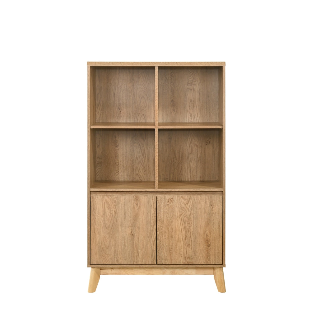 Minere Multi Purpose Bookcase Cupboard Storage Cabinet W/ 2-Doors 4-Shelf - Oak Fast shipping On sale
