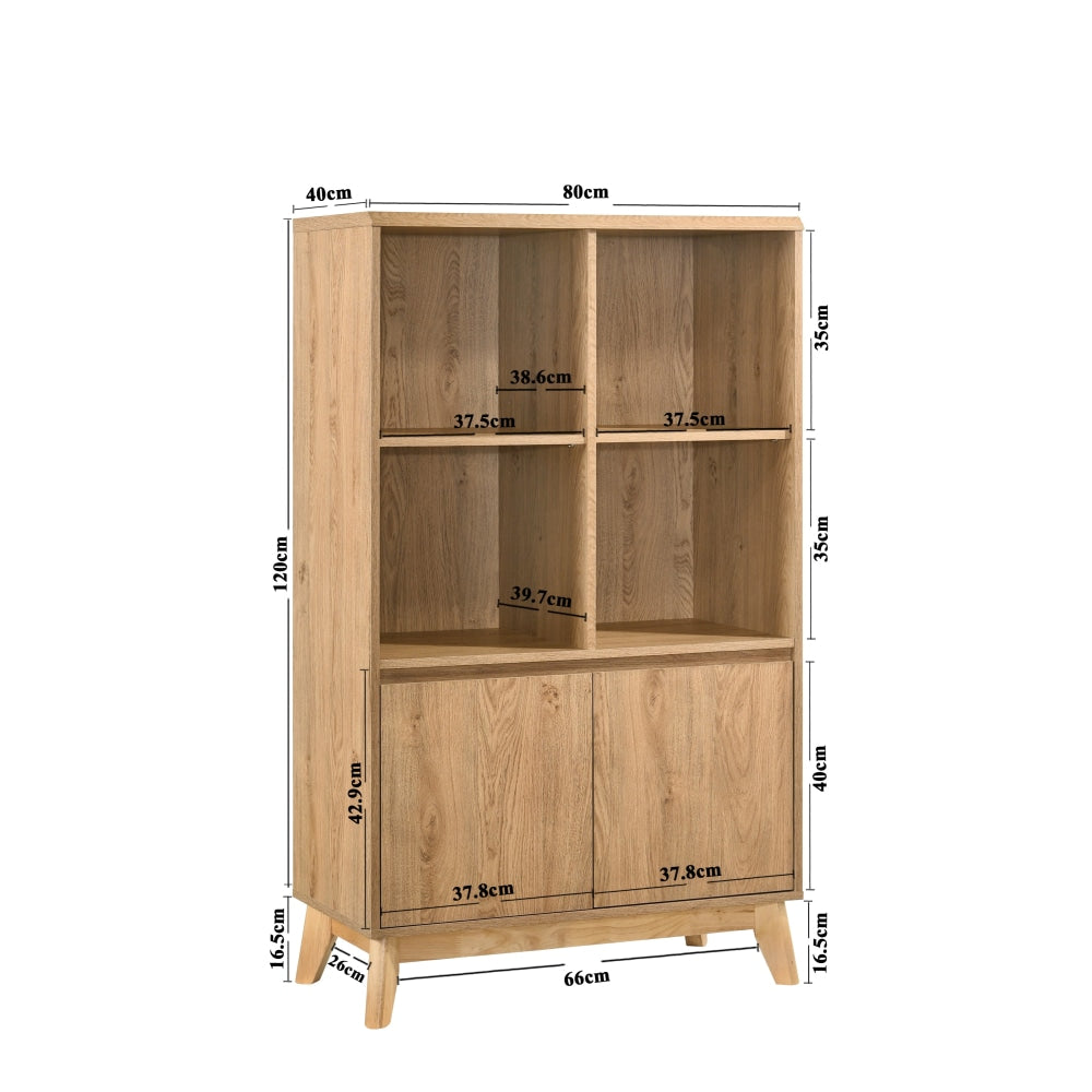 Minere Multi Purpose Bookcase Cupboard Storage Cabinet W/ 2-Doors 4-Shelf - Oak Fast shipping On sale