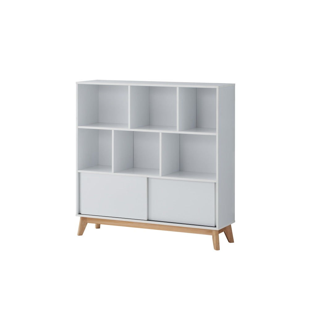 Minere Multi-Purpose Bookcase Display Storage Cabinet W/ 2-Doors - White/Oak Fast shipping On sale