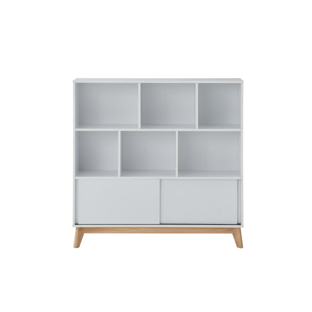 Minere Multi-Purpose Bookcase Display Storage Cabinet W/ 2-Doors - White/Oak Fast shipping On sale