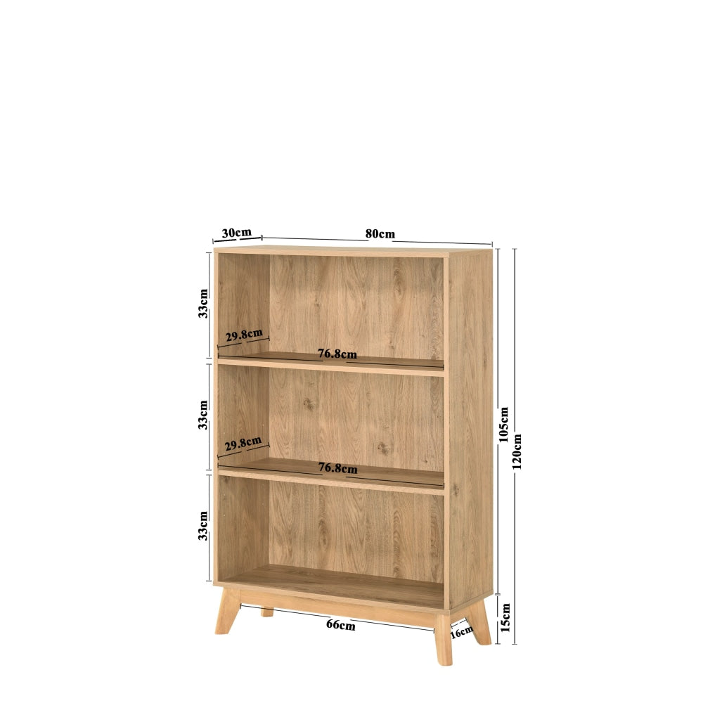 Minere Wooden 3-Tier Bookcase Display Storage Cabinet - Oak Fast shipping On sale