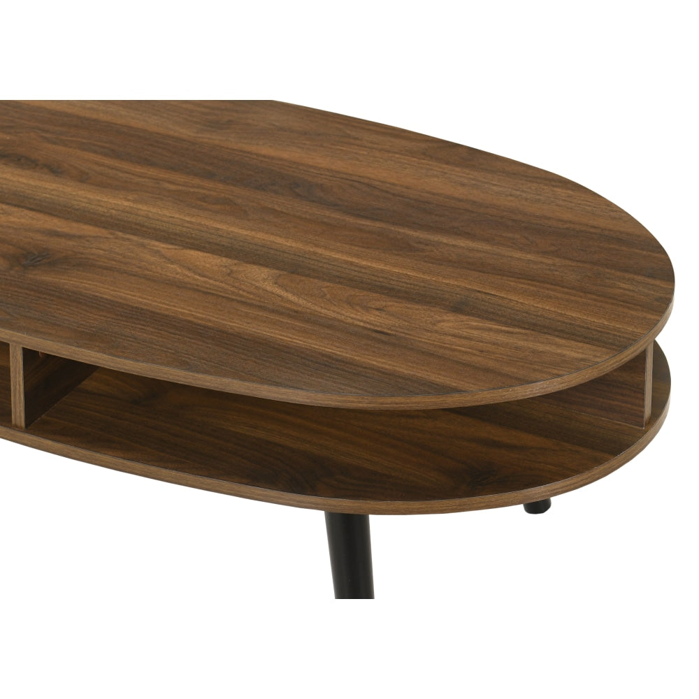 Minere Wooden Oval Coffee Table W/ Open Shelf - Walnut/Black Fast shipping On sale