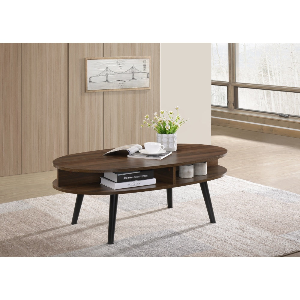 Minere Wooden Oval Coffee Table W/ Open Shelf - Walnut/Black Fast shipping On sale