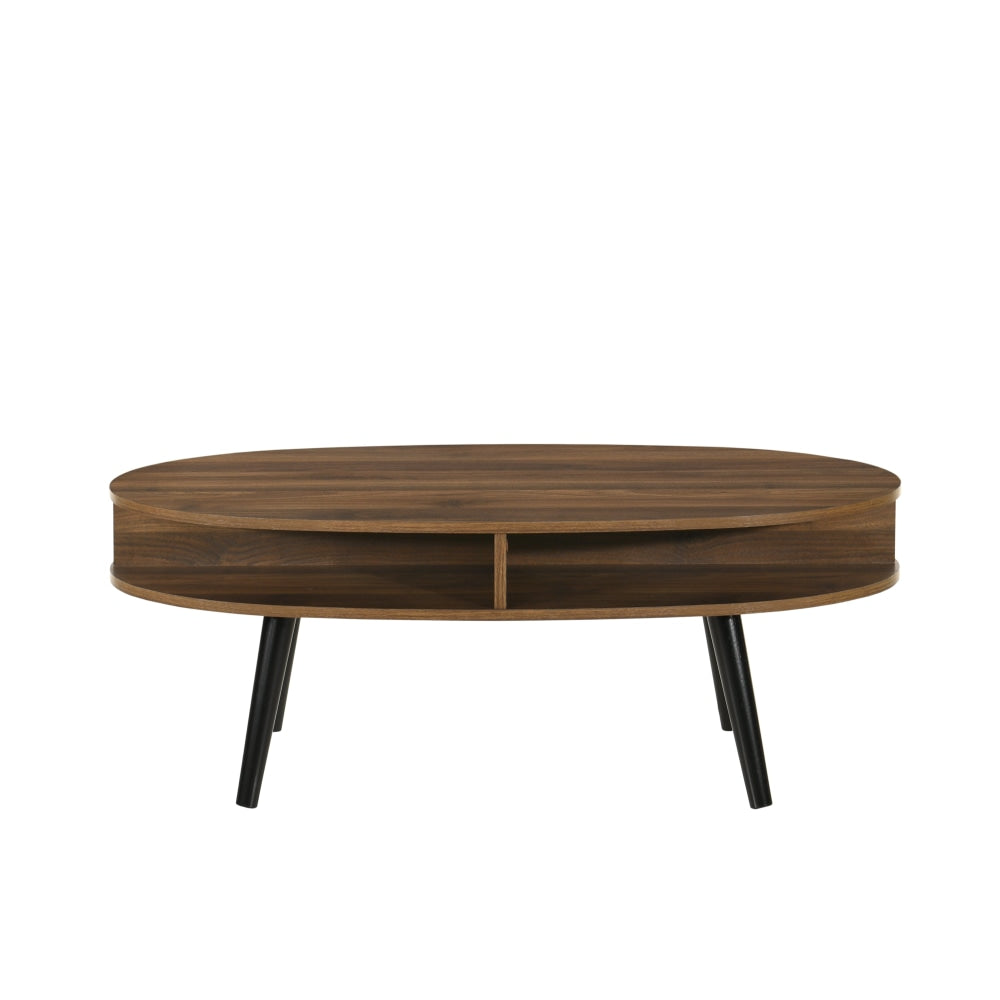 Minere Wooden Oval Coffee Table W/ Open Shelf - Walnut/Black Fast shipping On sale