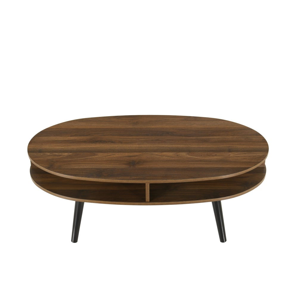 Minere Wooden Oval Coffee Table W/ Open Shelf - Walnut/Black Fast shipping On sale