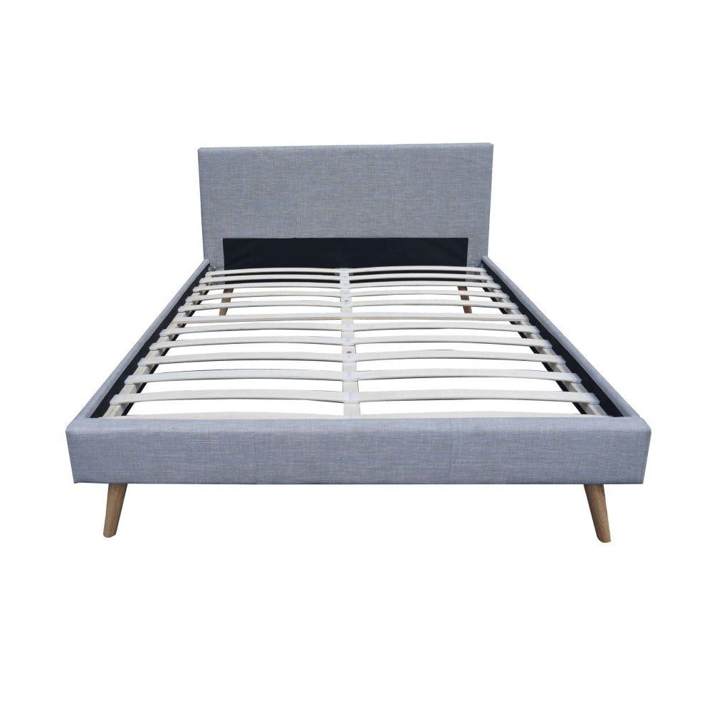 Designer Fabric Bed Frame Wooden Legs With Headboard Double Light Grey Fast shipping On sale