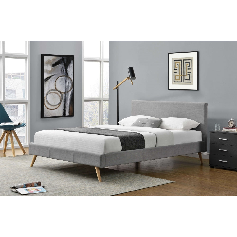 Designer Fabric Bed Frame Wooden Legs With Headboard Queen Light Grey Fast shipping On sale
