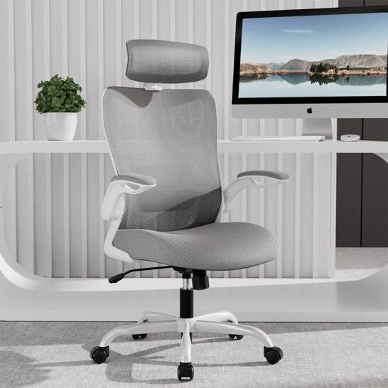 MONA Mesh Ergonomic High Back Flipped Armrest Task Computer Office Chair - Grey Fast shipping On sale